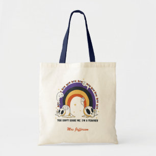 Funny Halloween Retro Boho Rainbow Custom Teacher Tote Bag