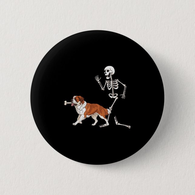 Funny Halloween Saint Bernard And Skeleton  6 Cm Round Badge (Front)