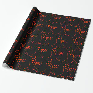 Funny Halloween Scary Ghost Holiday Black Orange Wrapping Paper