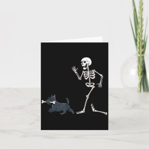 Funny Halloween Scottish Terrier And Skeleton Card