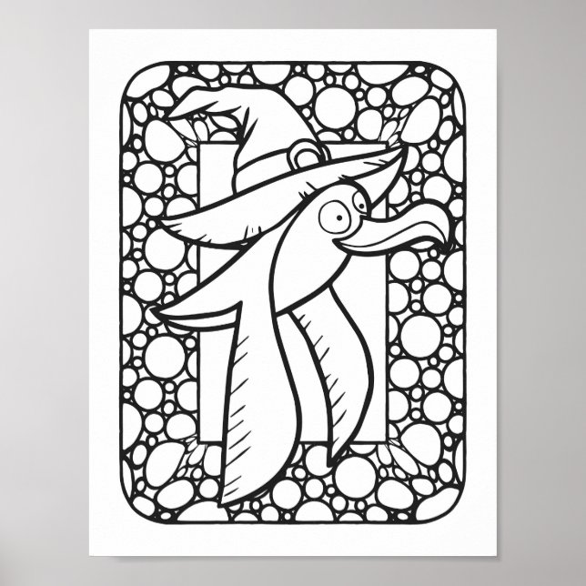 Funny Halloween Seagull Flying Colouring Page Poster (Front)