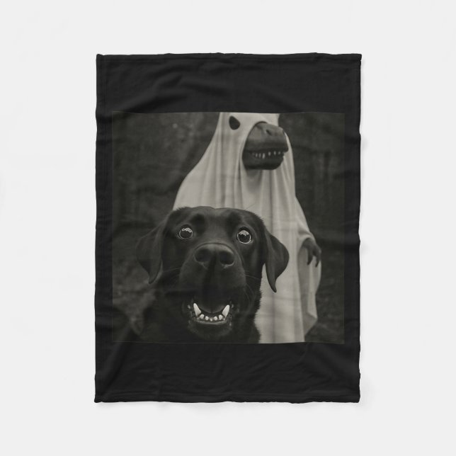 Funny Halloween Selfie Black Lab With Spooky T-Rex Fleece Blanket (Front)