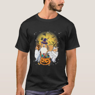 Funny Halloween Sheltie Witch Pumpkin Mummy Dog Lo T-Shirt