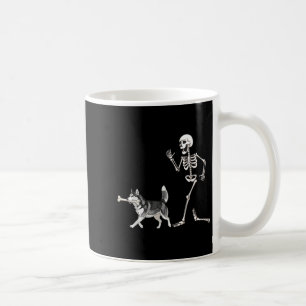 Funny Halloween Siberian Husky And Skeleton Coffee Mug