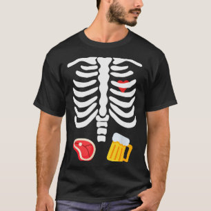 Funny Halloween Skeleton Beer & Steak Costume T-Shirt