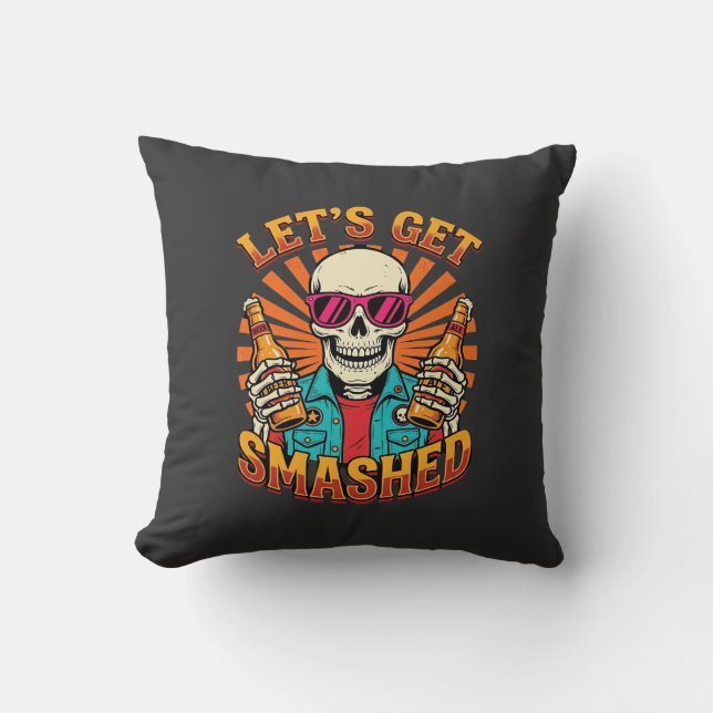 Funny Halloween Skeleton Beer Smashed Design_1 Cushion (Front)