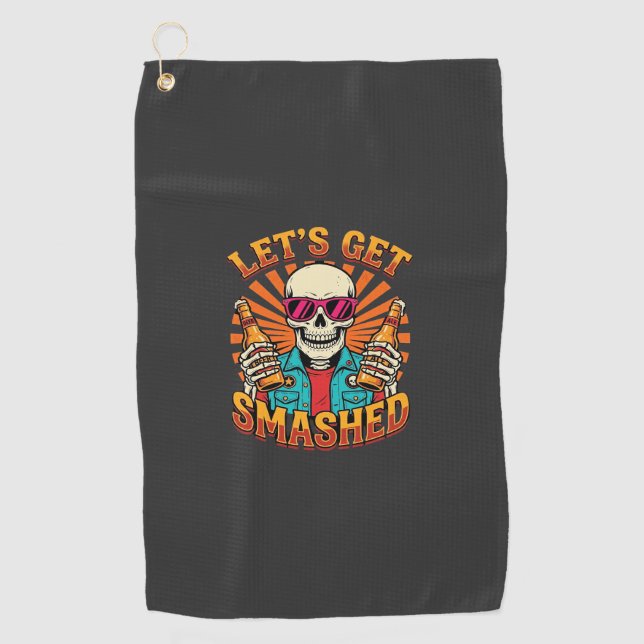 Funny Halloween Skeleton Beer Smashed Design_1 Golf Towel (Front)