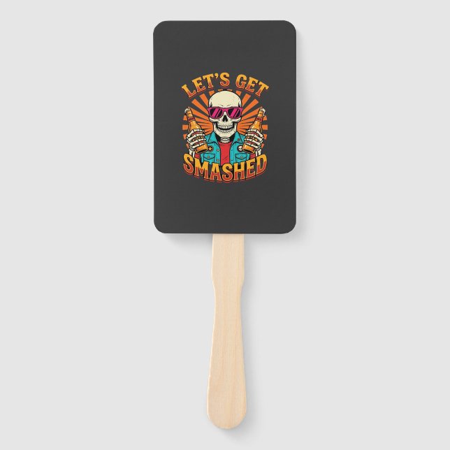 Funny Halloween Skeleton Beer Smashed Design_1 Hand Fan (Front)