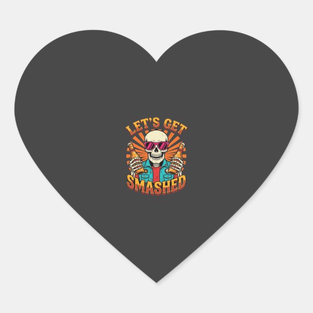 Funny Halloween Skeleton Beer Smashed Design_1 Heart Sticker (Front)