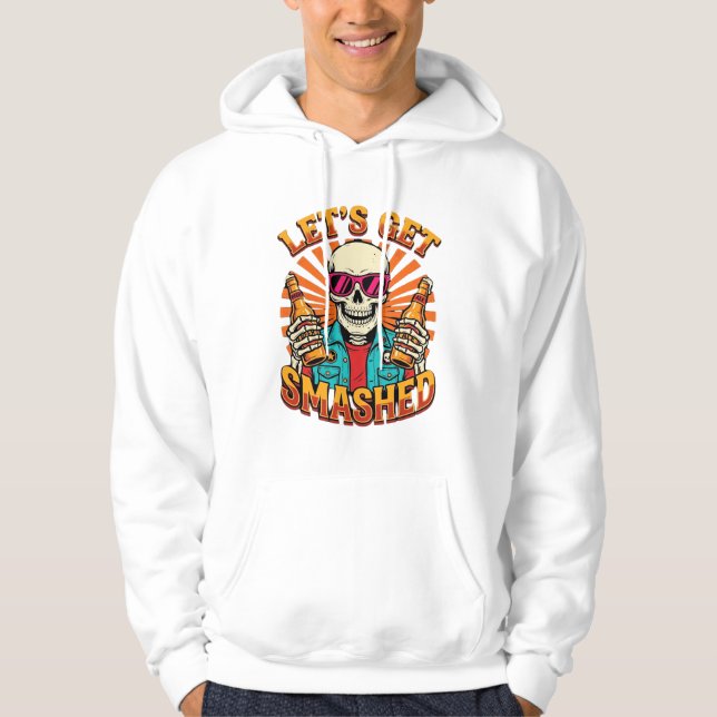 Funny Halloween Skeleton Beer Smashed Design_1 Hoodie (Front)
