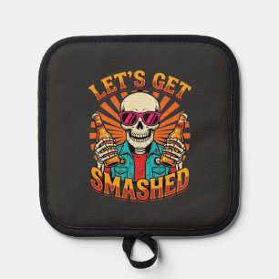 Funny Halloween Skeleton Beer Smashed Design_1 Pot Holder