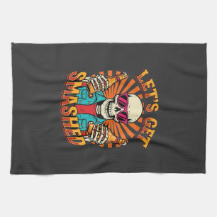 Funny Halloween Skeleton Beer Smashed Design_1 Tea Towel