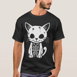 Funny Halloween Skeleton Cat Kitty Costume Skull C T-Shirt