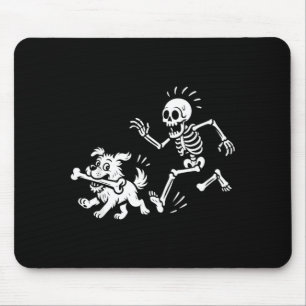 Funny Halloween Skeleton Chasing Dog Spooky Season Mouse Pad