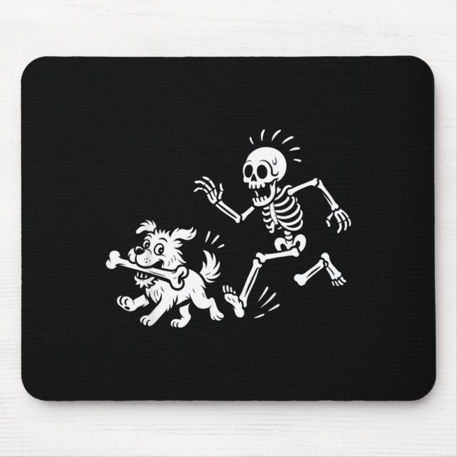 Funny Halloween Skeleton Chasing Dog Spooky Season Mouse Pad (Front)