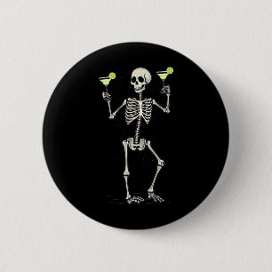 Funny Halloween Skeleton Drinking Margarita Tail 6 Cm Round Badge