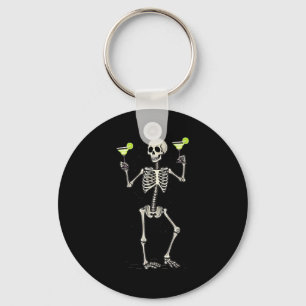 Funny Halloween Skeleton Drinking Margarita Tail  Key Ring