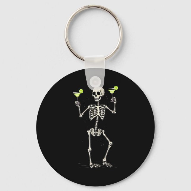 Funny Halloween Skeleton Drinking Margarita Tail  Key Ring (Front)