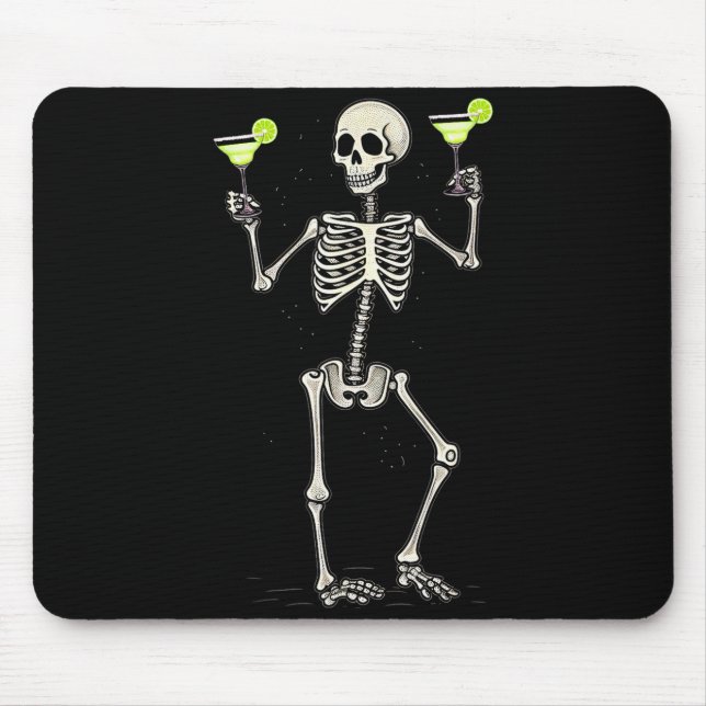 Funny Halloween Skeleton Drinking Margarita Tail  Mouse Pad (Front)