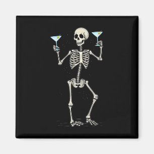 Funny Halloween Skeleton Drinking Martini Tail Magnet