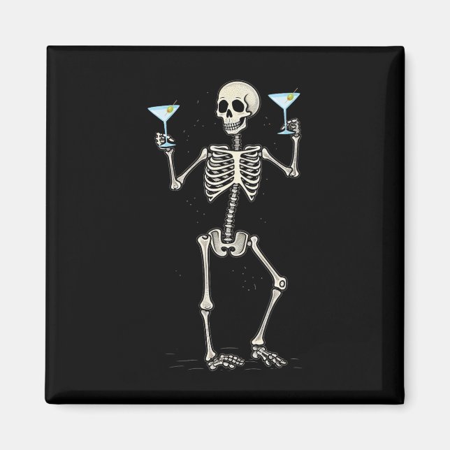 Funny Halloween Skeleton Drinking Martini Tail  Magnet (Front)