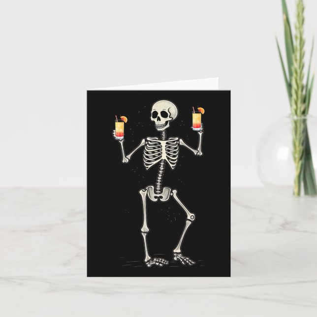 Funny Halloween Skeleton Drinking Tequila Sunrise  Card (Front)
