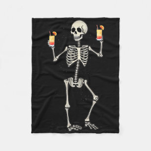 Funny Halloween Skeleton Drinking Tequila Sunrise Fleece Blanket