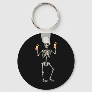 Funny Halloween Skeleton Drinking Tequila Sunrise Key Ring