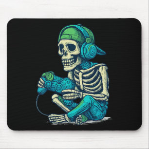Funny Halloween Skeleton Gamer Boys Men Video Game Mouse Pad