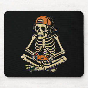 Funny Halloween Skeleton Gamer Video Gaming Boys M Mouse Pad
