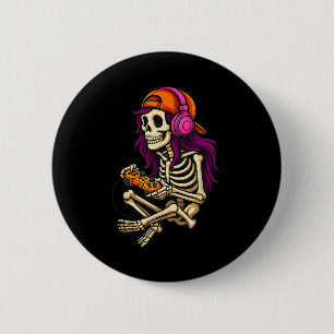 Funny Halloween Skeleton Gamer Video Gaming Girls  6 Cm Round Badge