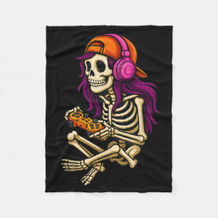 Funny Halloween Skeleton Gamer Video Gaming Girls  Fleece Blanket