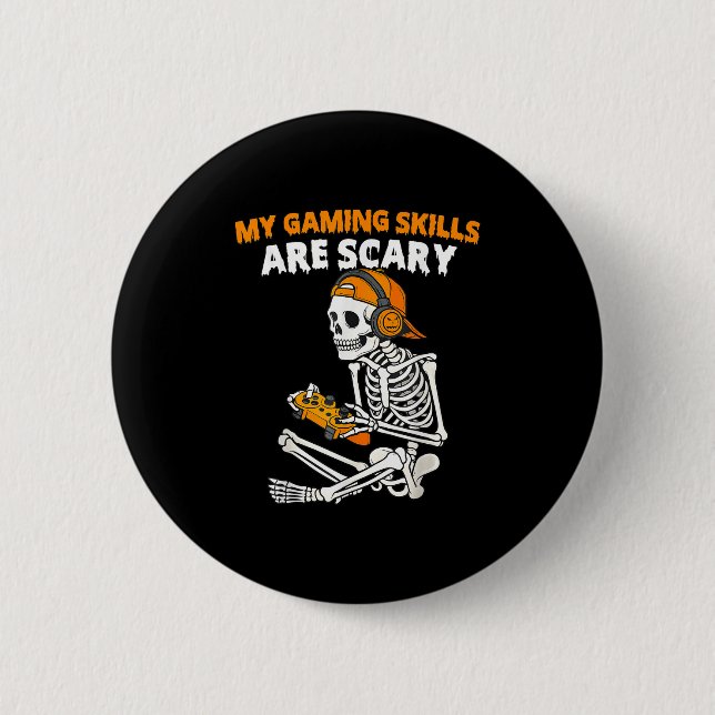 Funny Halloween Skeleton Gamer Video Gaming Skills 6 Cm Round Badge (Front)