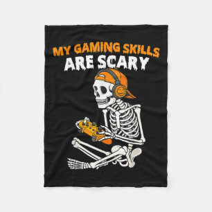 Funny Halloween Skeleton Gamer Video Gaming Skills Fleece Blanket