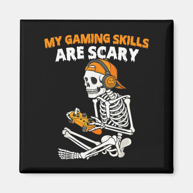 Funny Halloween Skeleton Gamer Video Gaming Skills Magnet (Front)