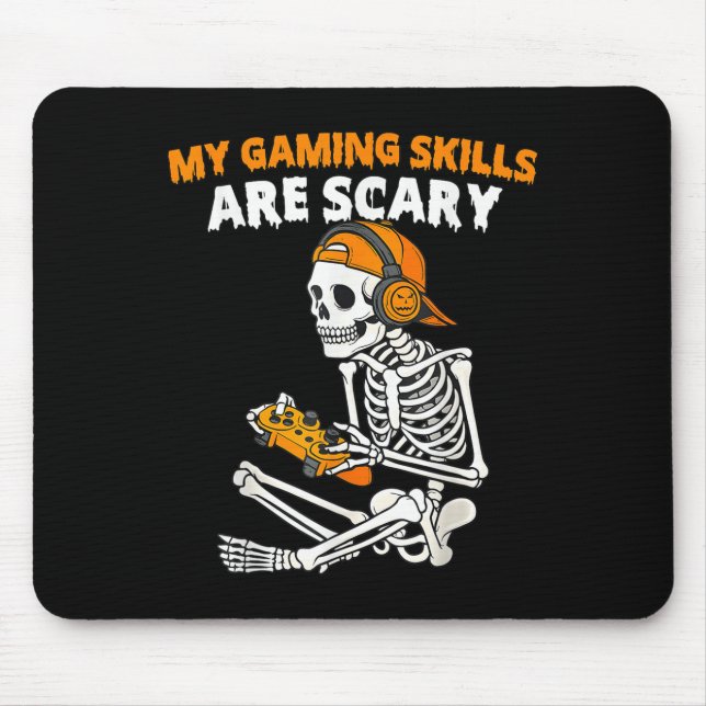 Funny Halloween Skeleton Gamer Video Gaming Skills Mouse Pad (Front)