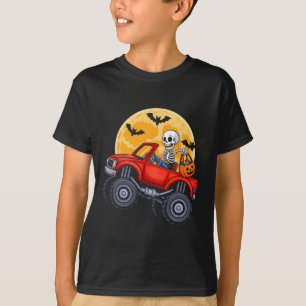 Funny Halloween Skeleton Monster Truck Kids Boys T T-Shirt