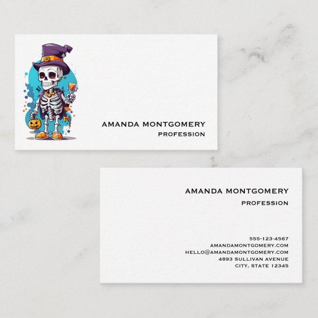Funny Halloween Skeleton wearing Top Hat Business Card (Front/Back)