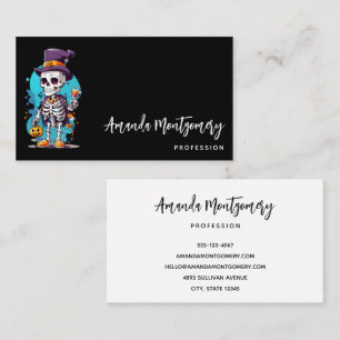 Funny Halloween Skeleton wearing Top Hat Business Card