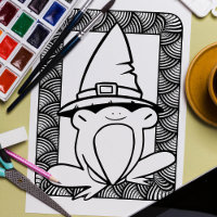 Funny Halloween Slit-eye Frog Colouring Page