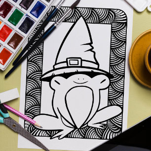Funny Halloween Slit-eye Frog Colouring Page Poster