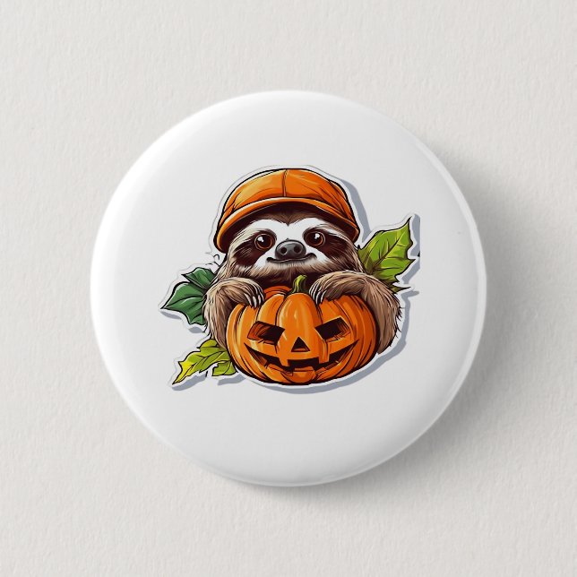 Funny Halloween Sloth Sticker Classic T-Shirt 6 Cm Round Badge (Front)