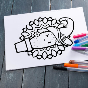 Funny Halloween Smiling Cactus Colouring Page Poster