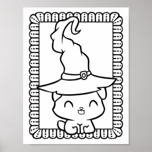 Funny Halloween Smiling Dog Colouring Page Poster