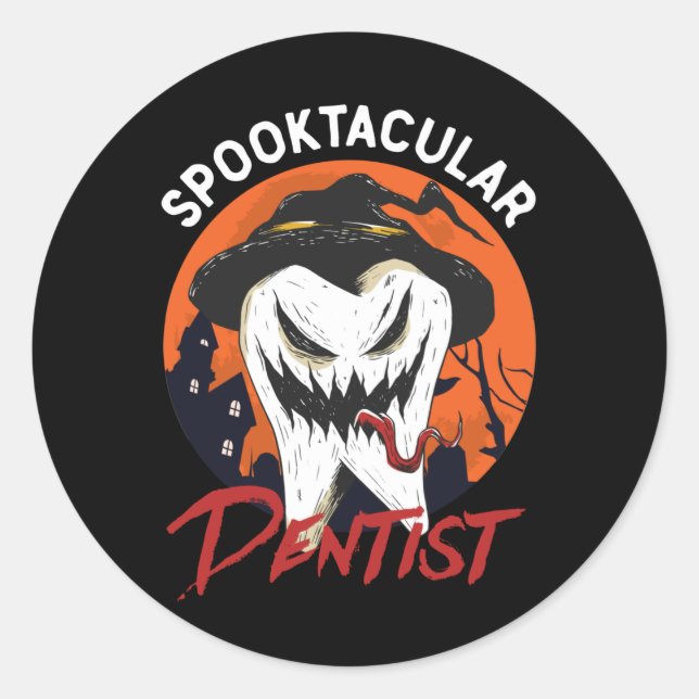 Funny Halloween Spooktacular Dentist Witch Tooth Classic Round Sticker (Front)