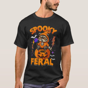 Funny Halloween Spooky And Feral Racoon Pumpkin B T-Shirt