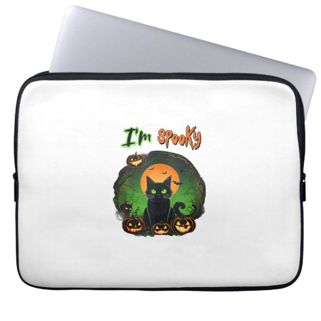 Funny Halloween Spooky Black Cat Pumpkin Bat Starr Laptop Sleeve (Front)
