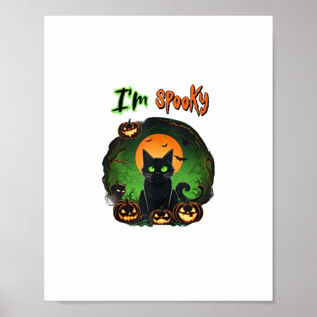 Funny Halloween Spooky Black Cat Pumpkin Bat Starr Poster (Front)