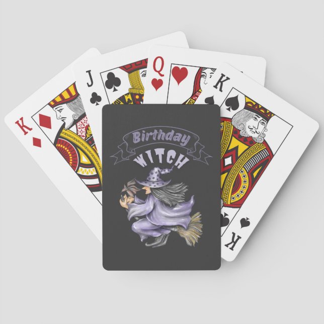 Funny Halloween Spooky October Birthday Witch Playing Cards (Back)