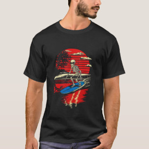 Funny Halloween Spooky Skeleton Surfing T Shirt